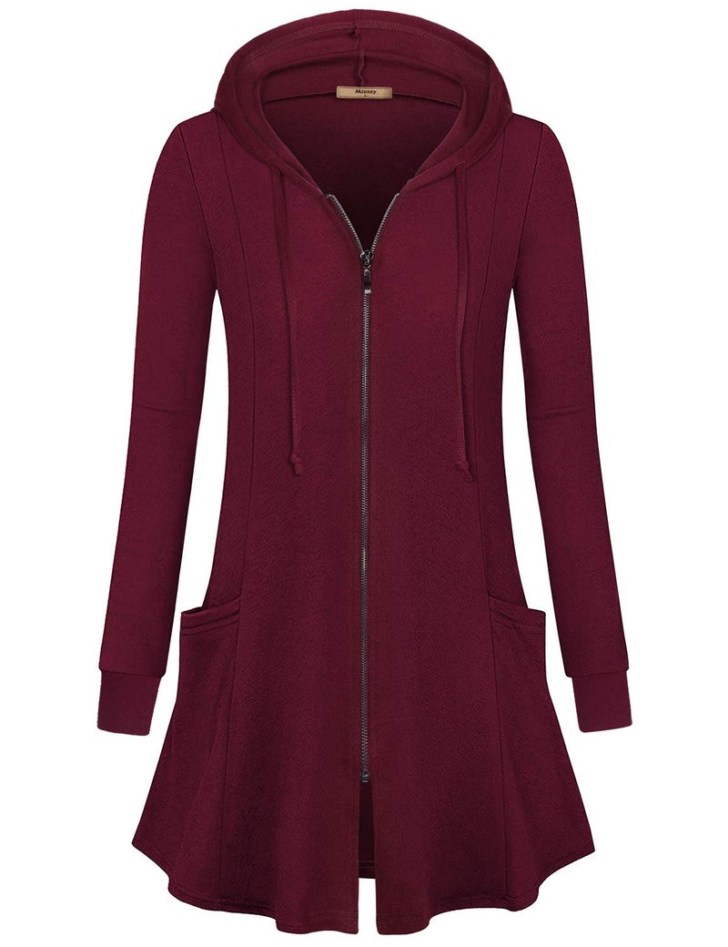 Miusey Fall Clothes for Women,Petite Clothing Zipper Hoodie Tunic Sweatshirts Lightweight Jacket Casual Long Sleeve Cardigan Shirts and Blouse Wine Red M - Image 2